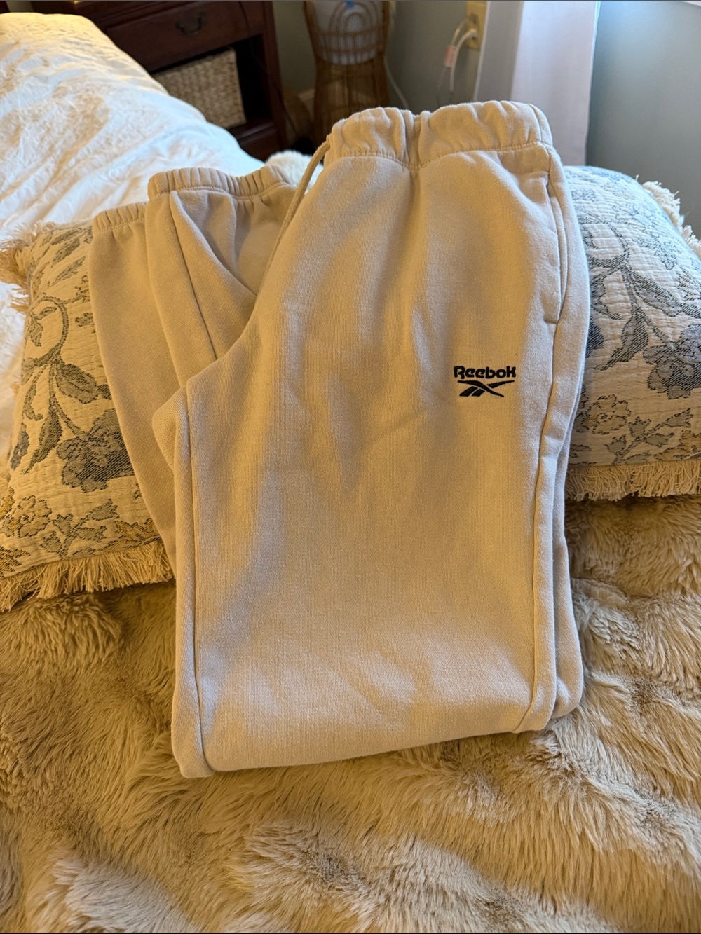 Reebok Light Beige Fleece Joggers with Logo